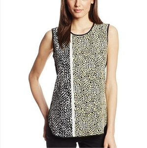 Vince Camuto Yellow Black Dot‎ Sleeveless Blouse Size Medium